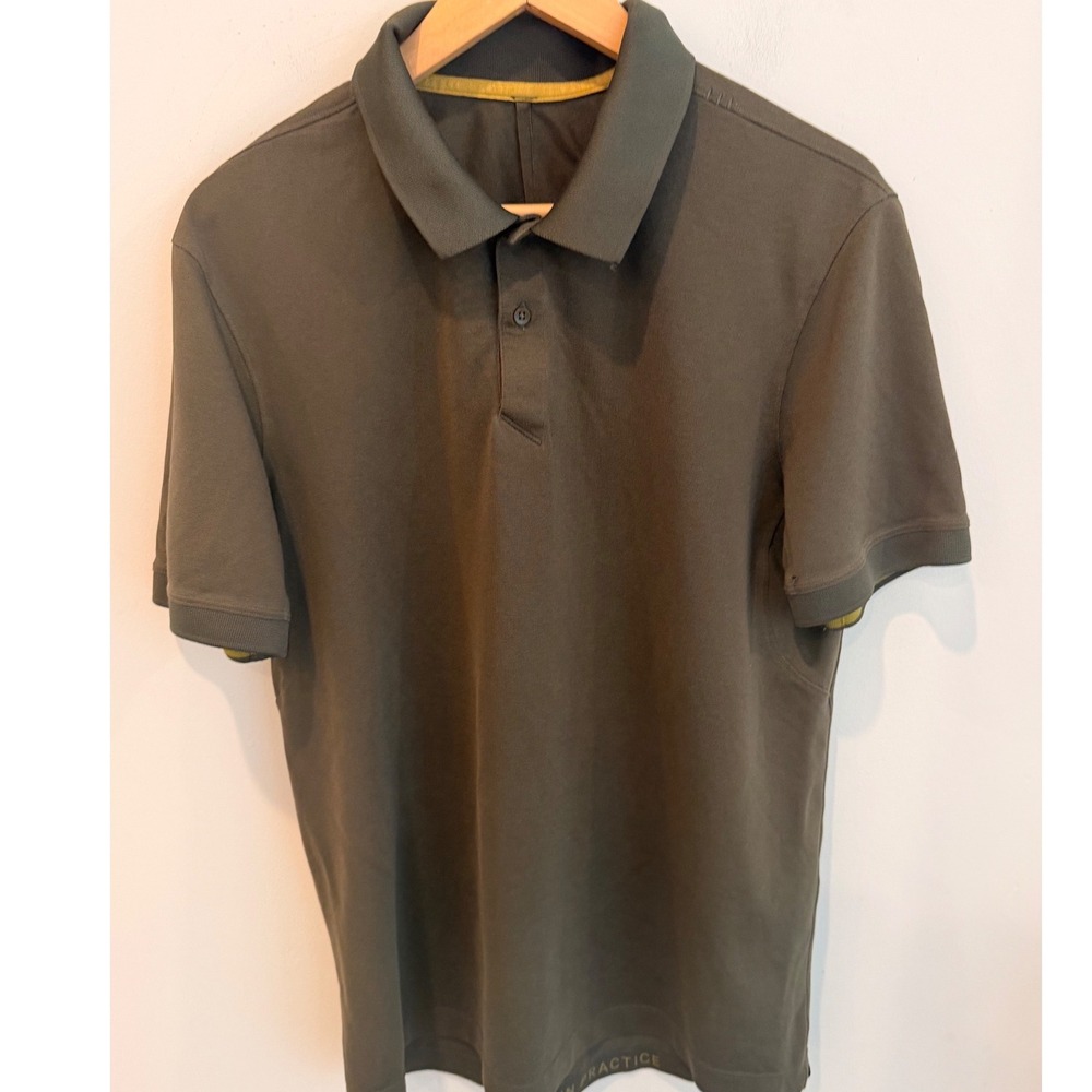 Lululemon Evolution Polo Shirt Mens Medium Olive Green Pique Golf Top